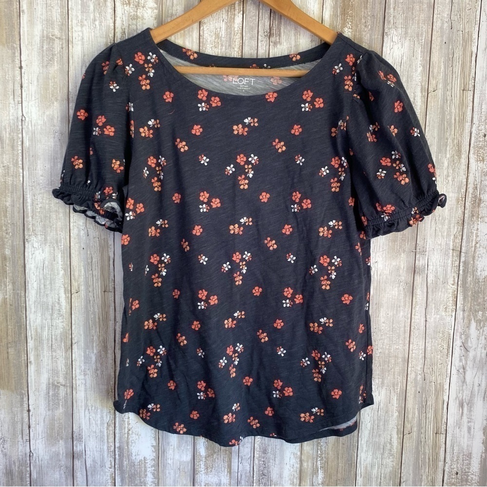 Loft Dark Grey Floral Blouse